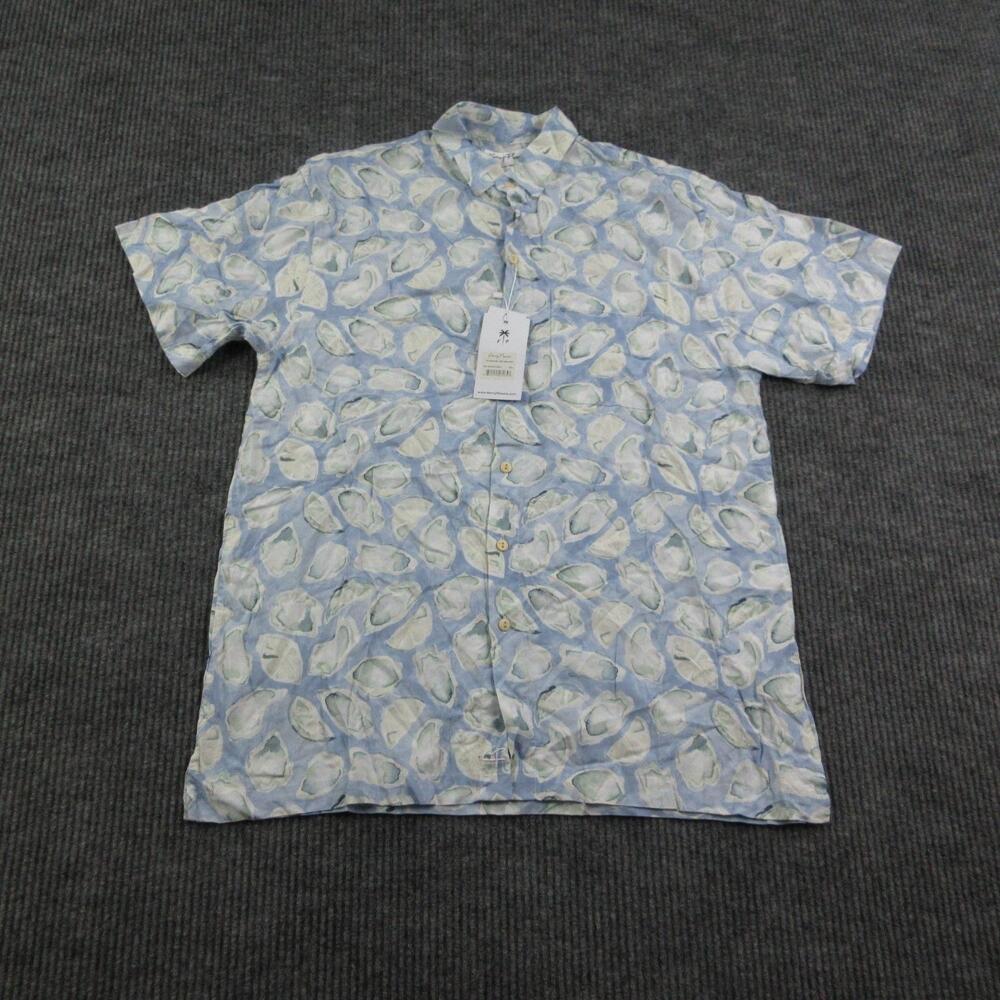 Kenny Flowers Shirt Mens L Blue Oyster Print Short Sleeve Rayon Relaxed Fit NWT